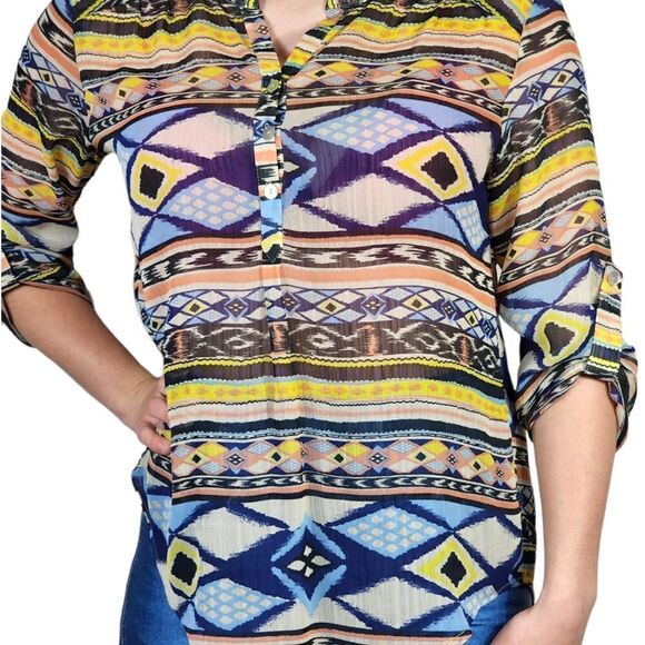 About a girl LA tribal print button down shirt - Picture 2 of 6